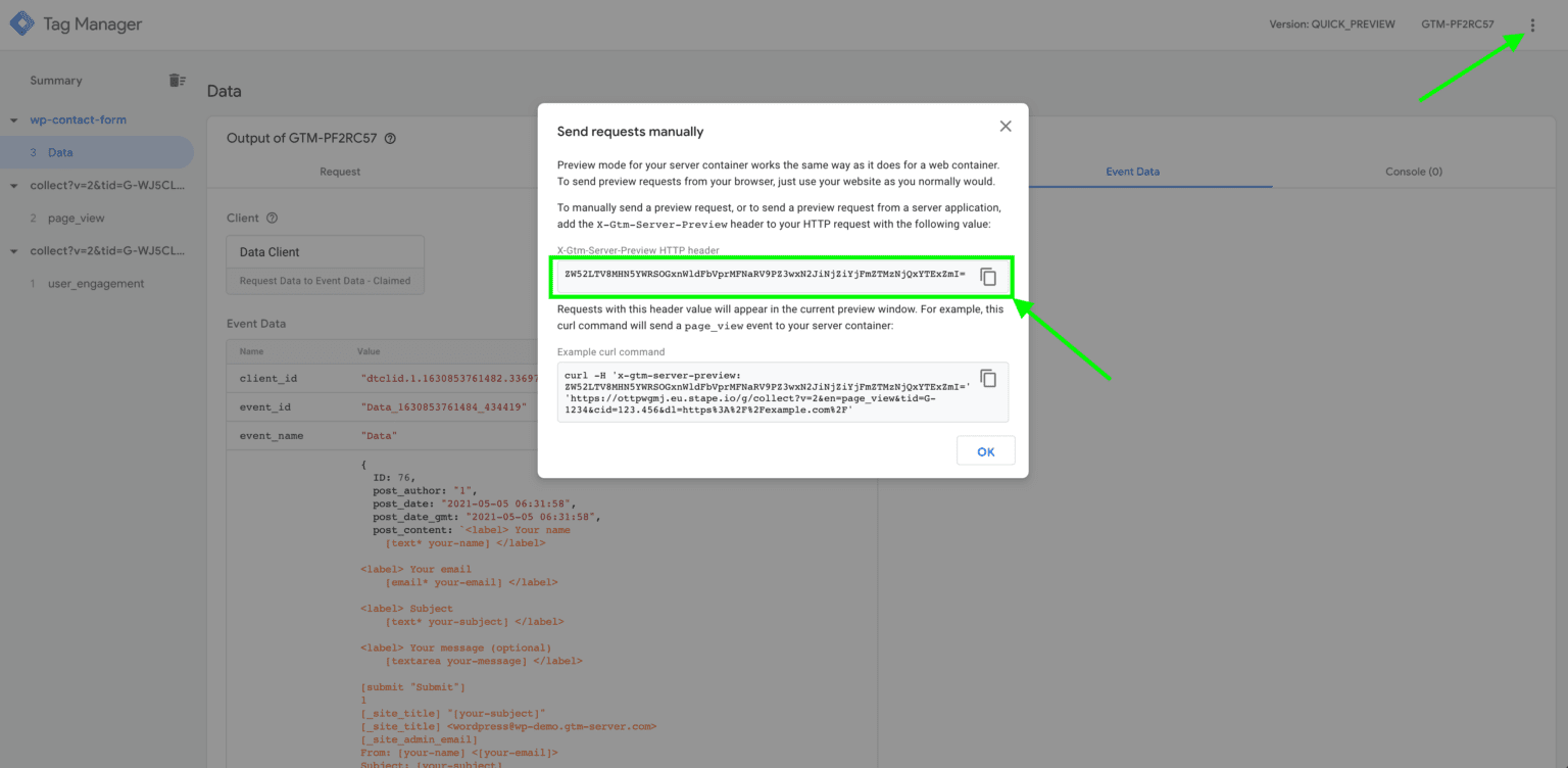 Debug webhooks in Google Tag Manager server preview Stape