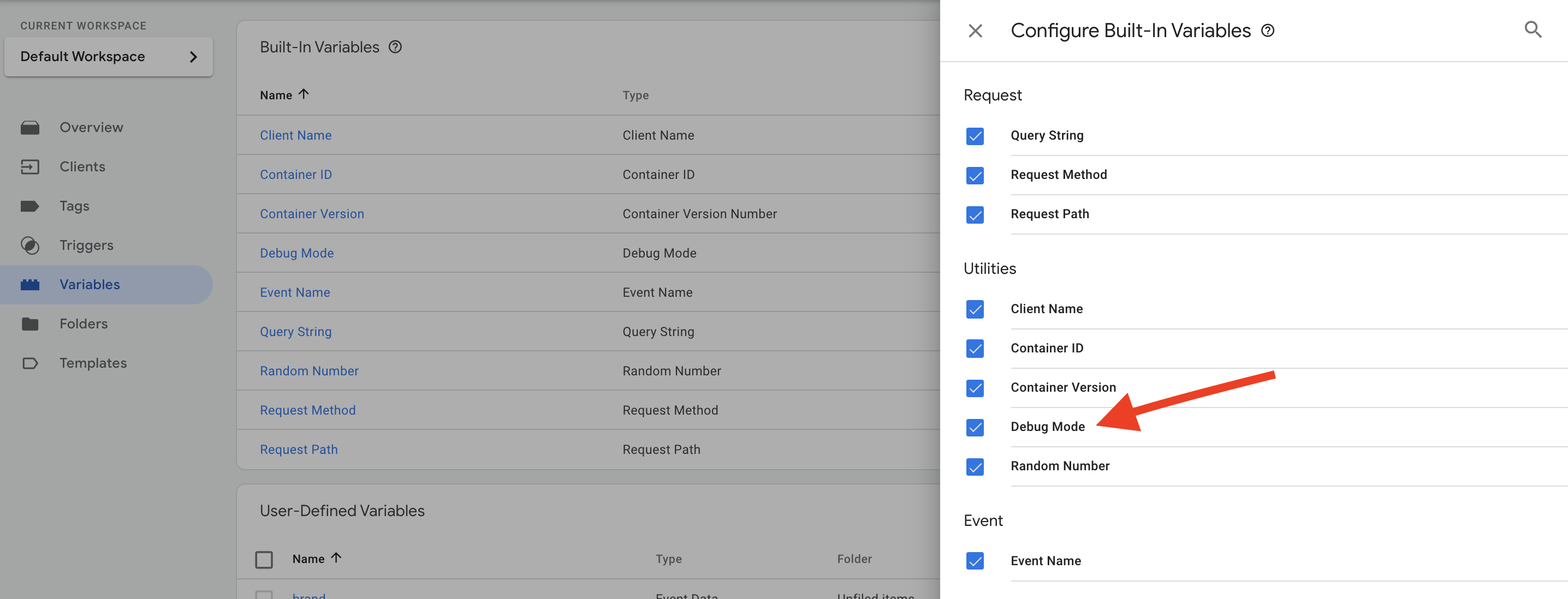 enable debug mode variable in the server Google Tag Manager container 