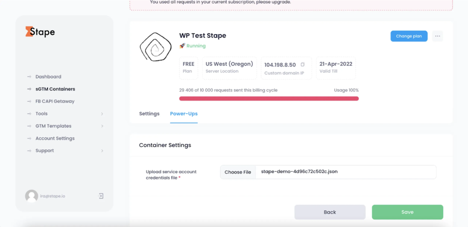 How to connect Google Service Account to stape Stape