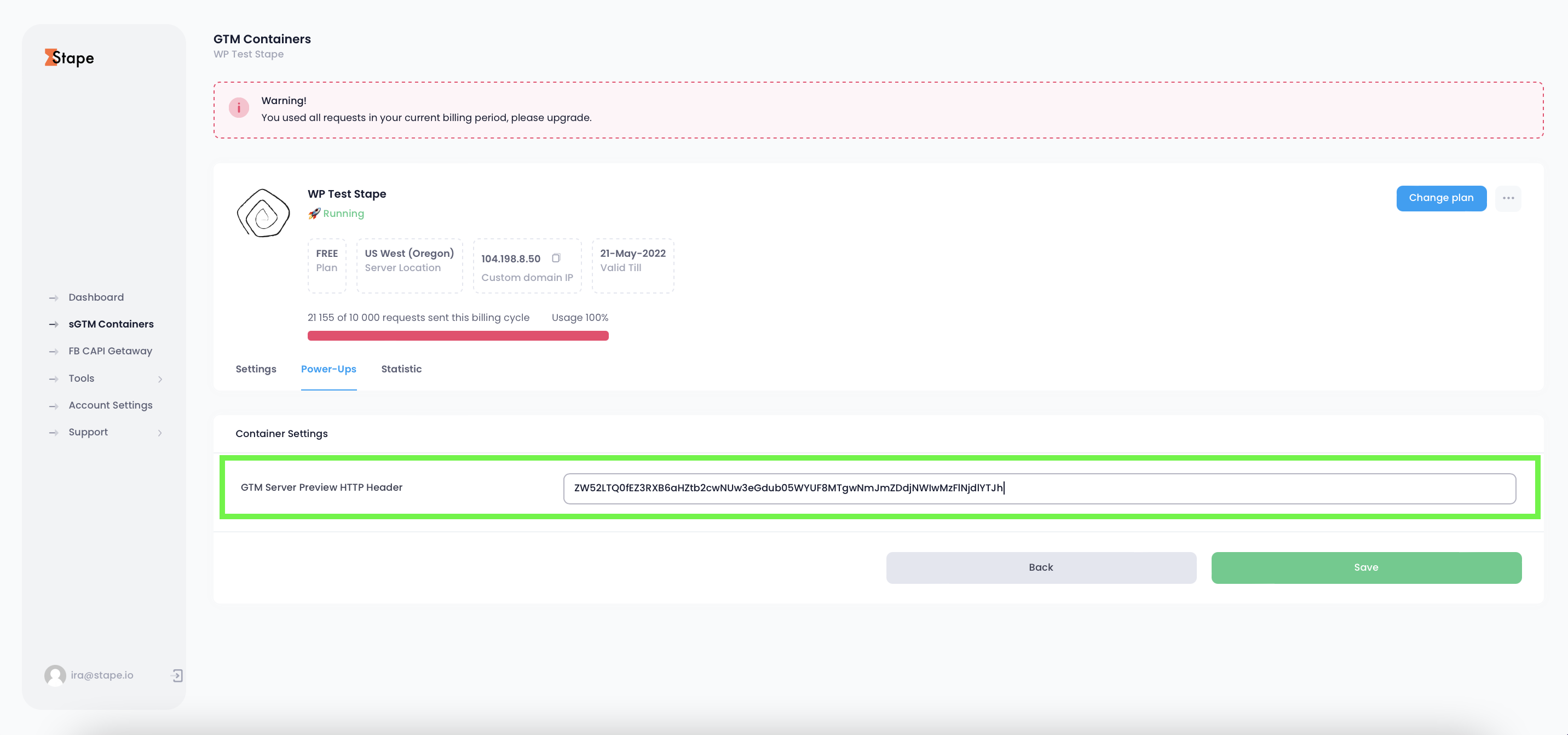 Use server GTM preview header to see all requests Stape