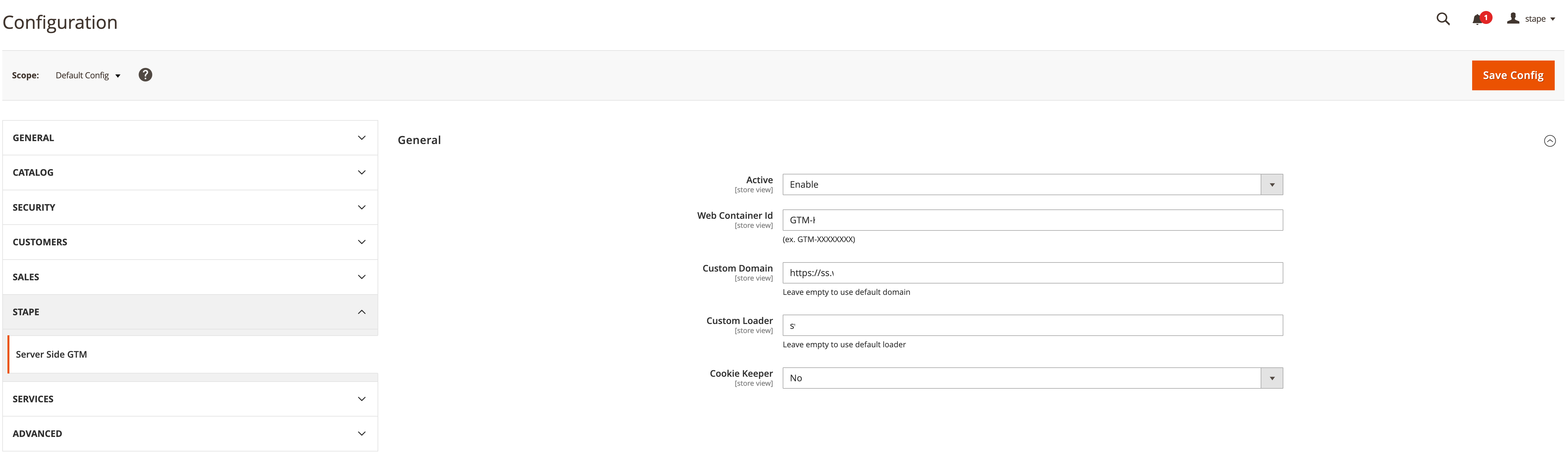 container configuration in magento 2 account