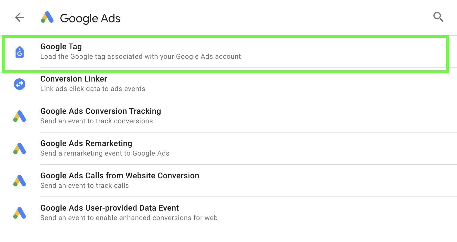 google tag in google ads