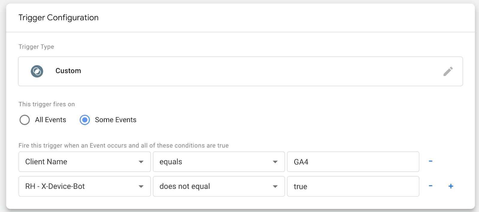 Use the Request Header type variable as an additional trigger condition