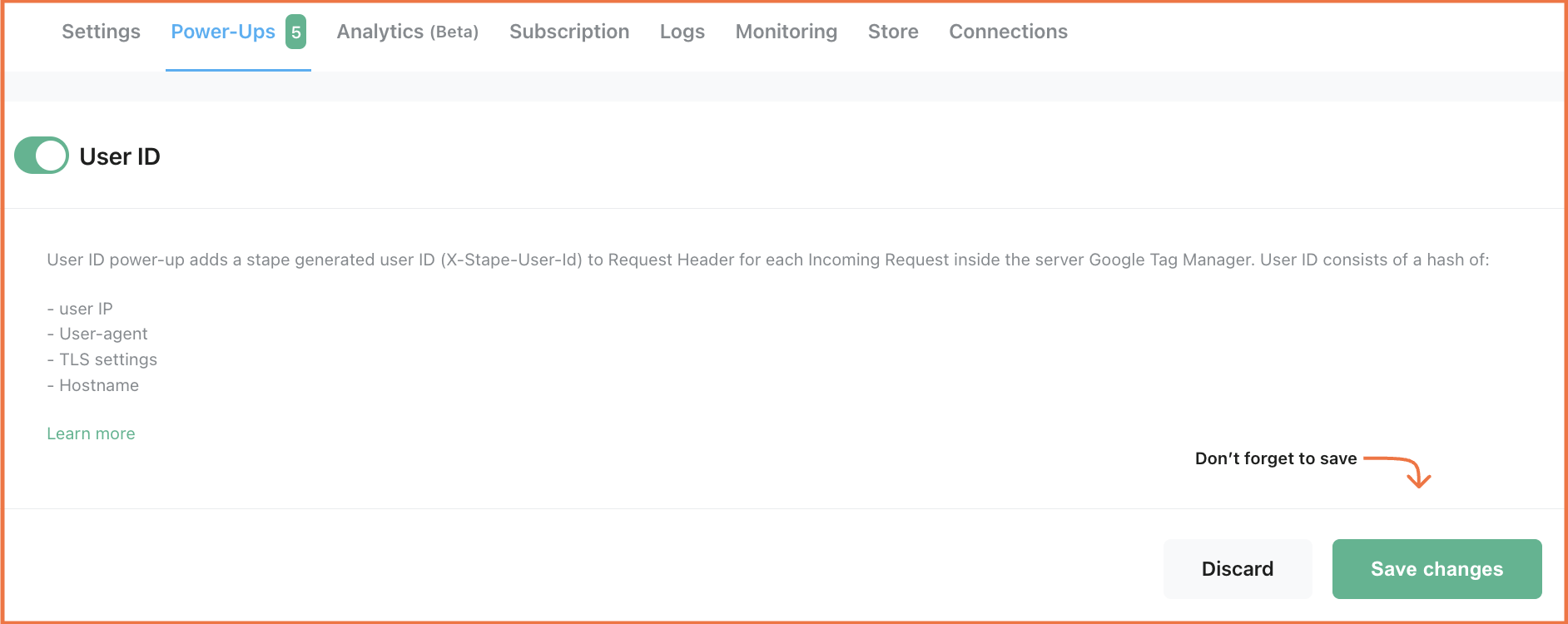 Turning on user id power-up