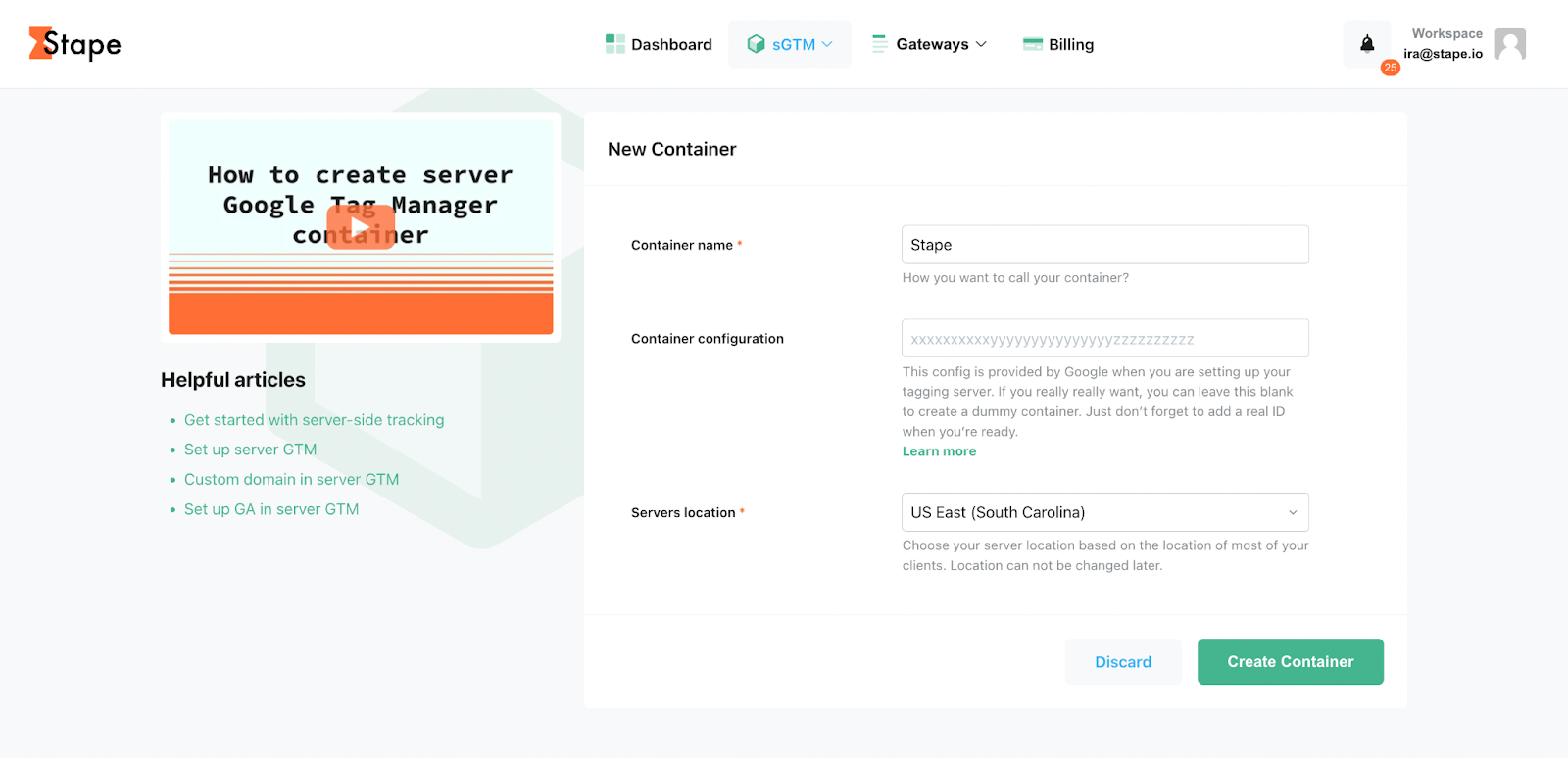 Create container on Stape