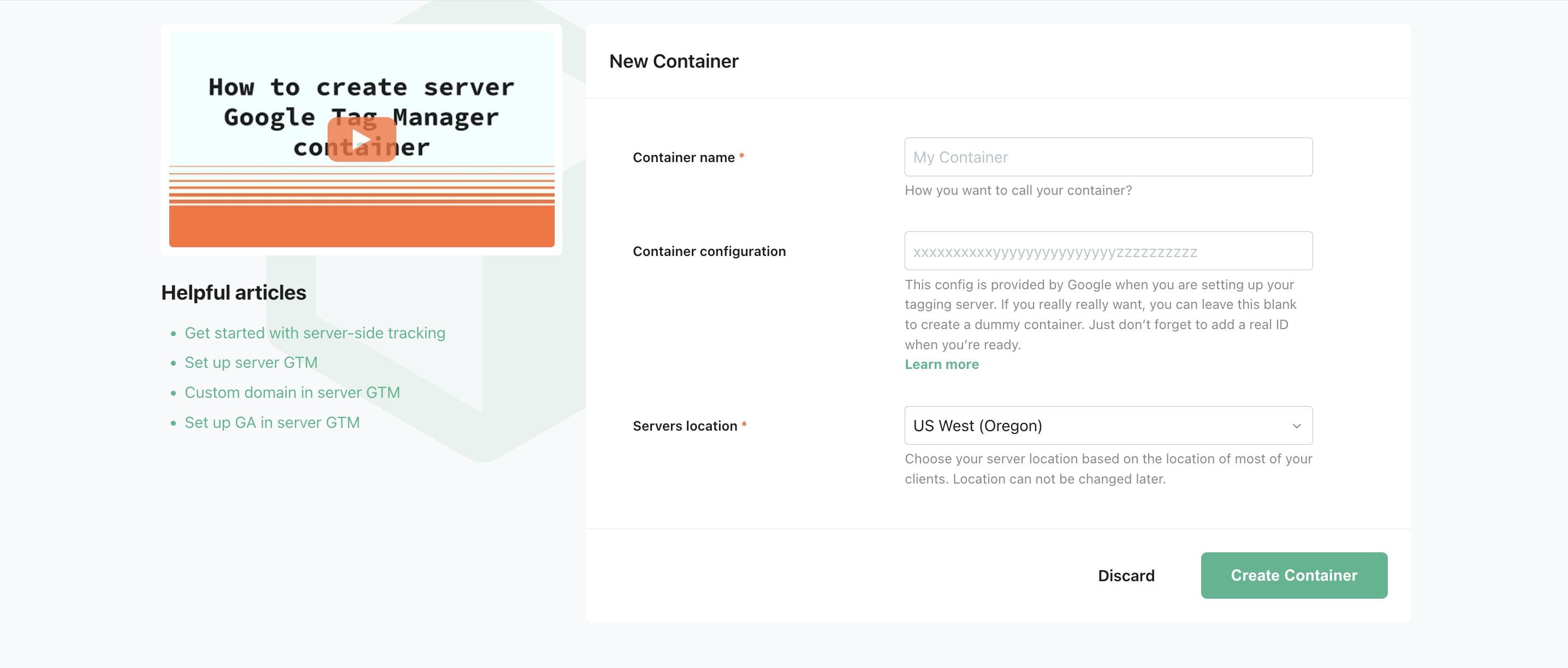 Create an sGTM container