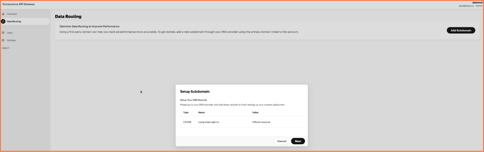Enter your custom domain