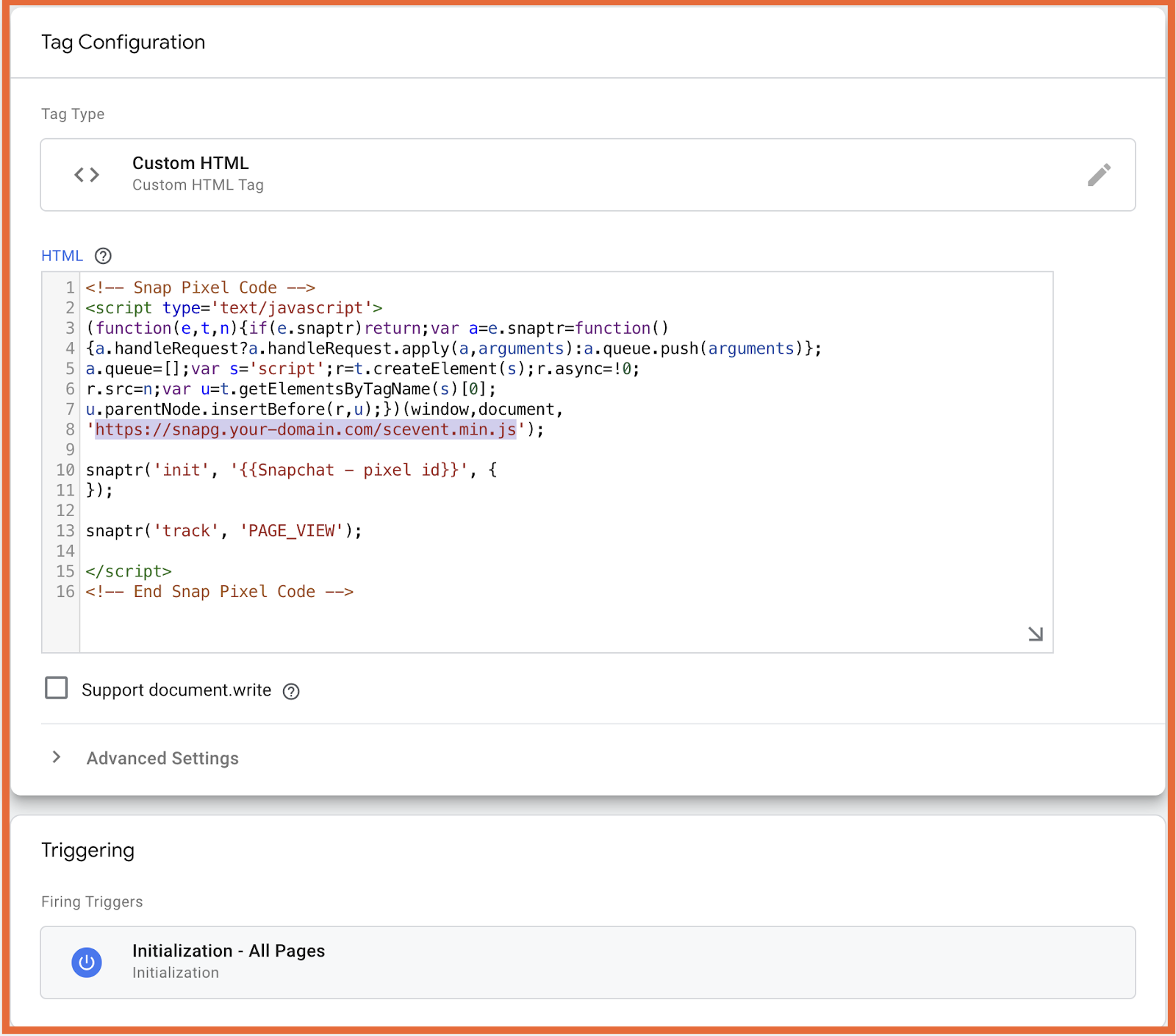 Add link to your site's code or change it in the default Snap js snippet