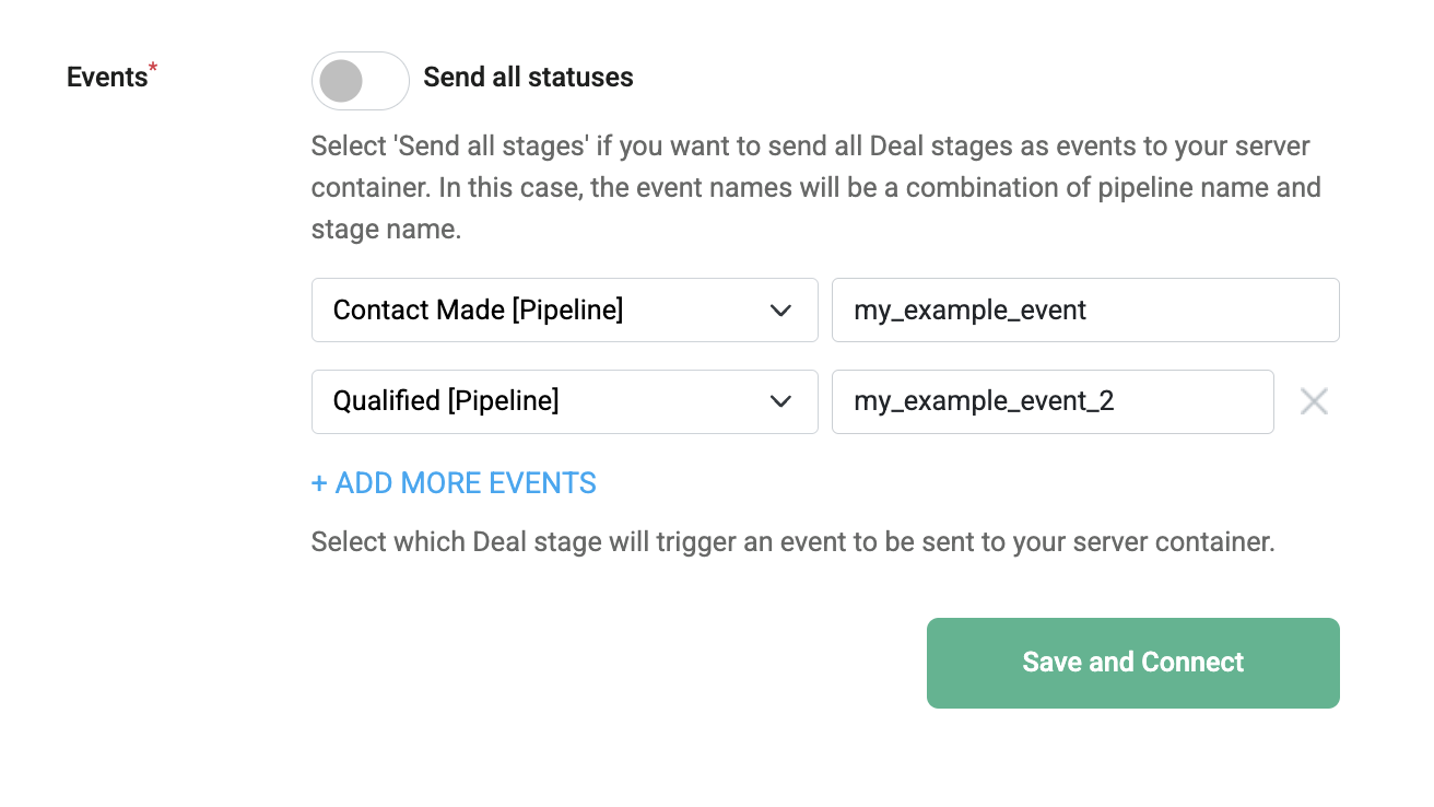 Select a Deal stage to trigger an event