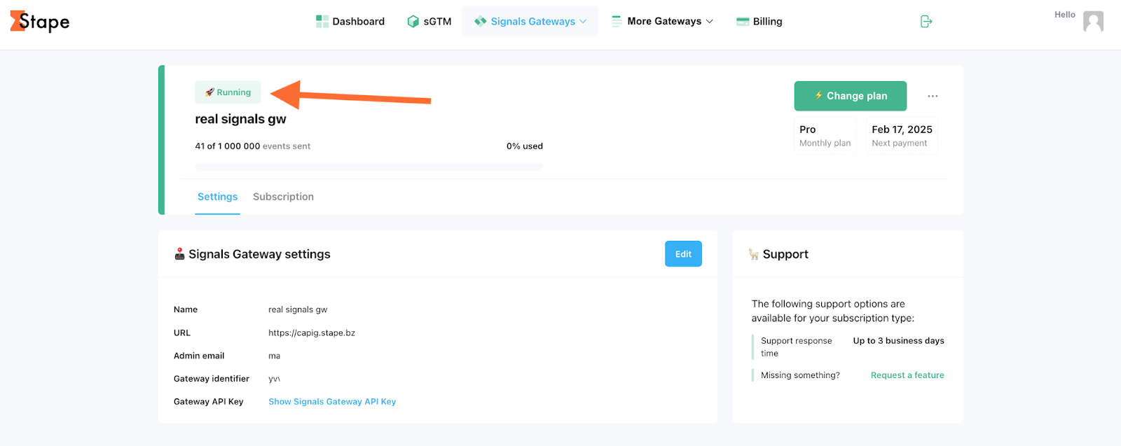 Create Signals Gateway on Stape