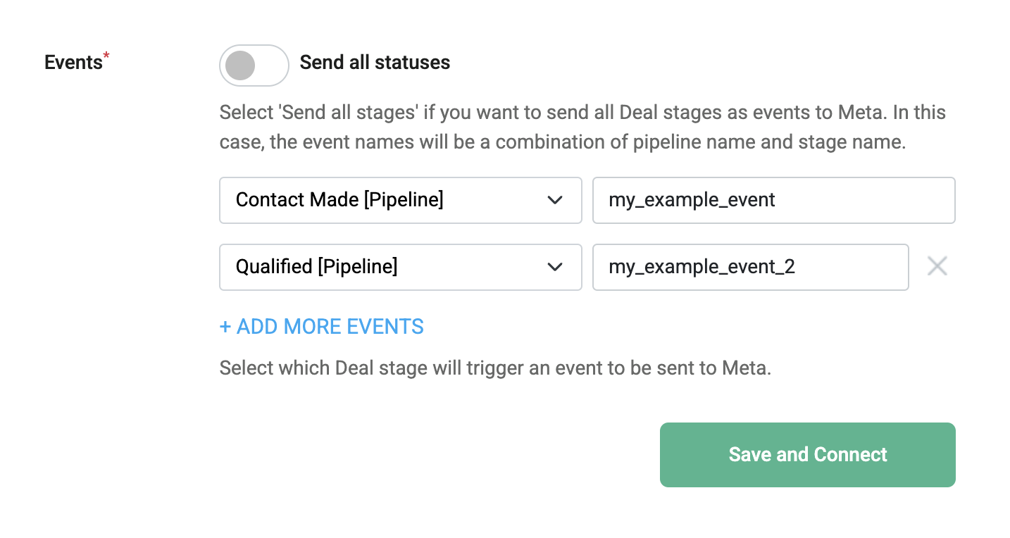 Select a Deal stage to trigger an event