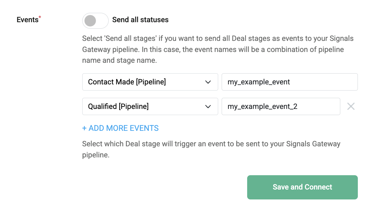 Select a Deal stage to trigger an event