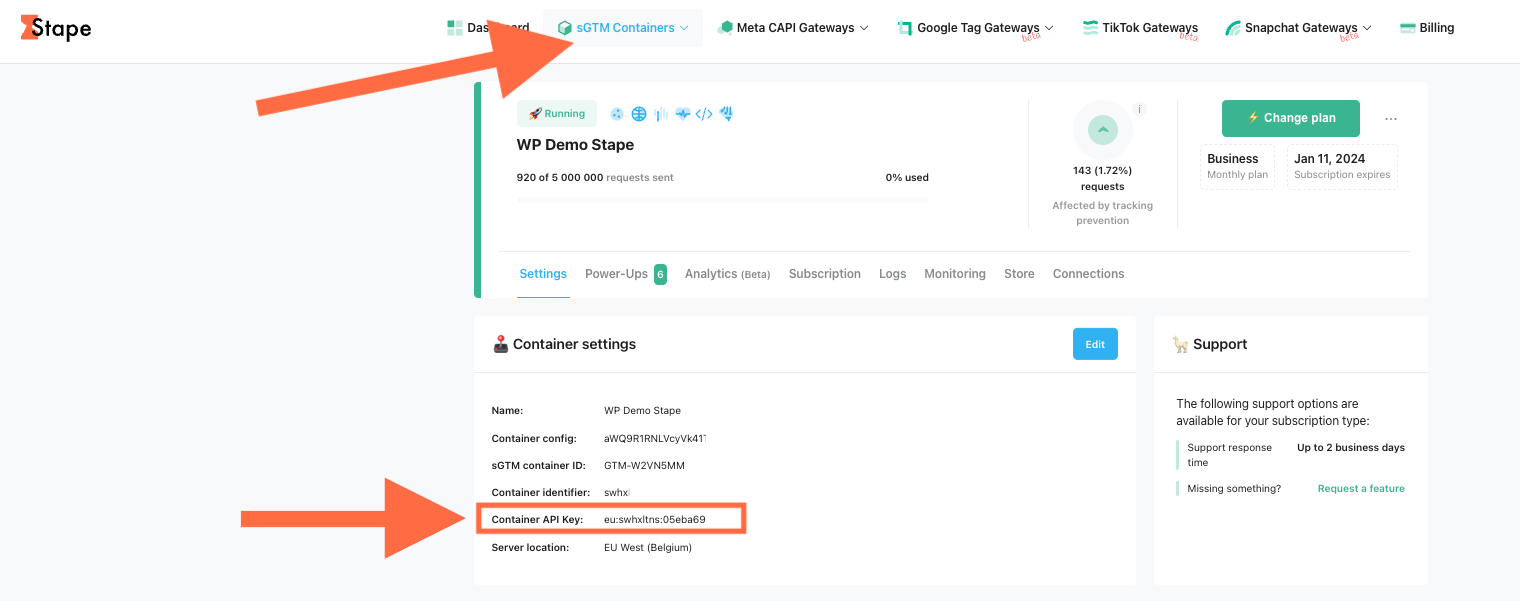 In the Settings section, you will see the API Key
