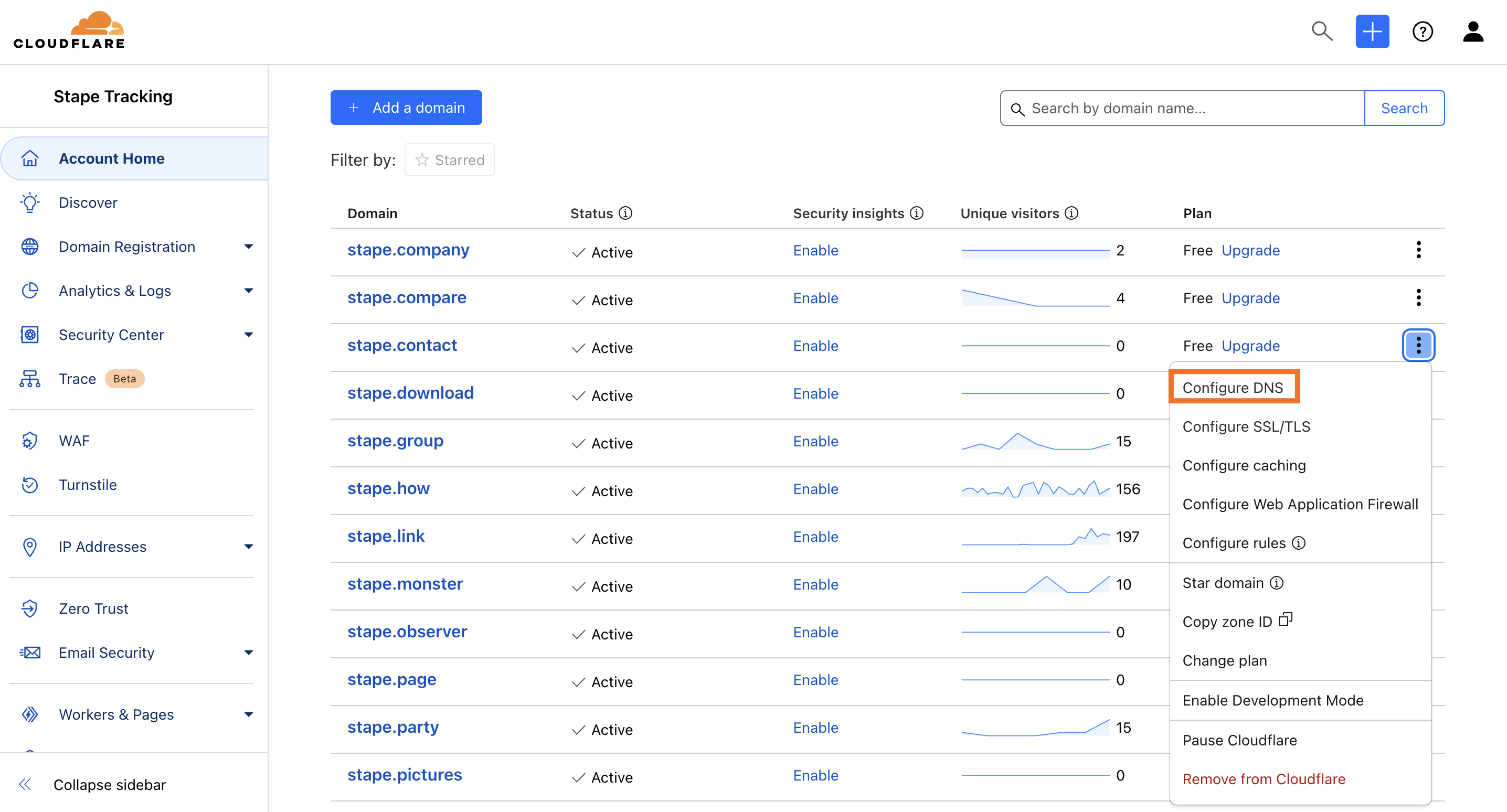 Painel do Cloudflare com a opção de adicionar registro DNS