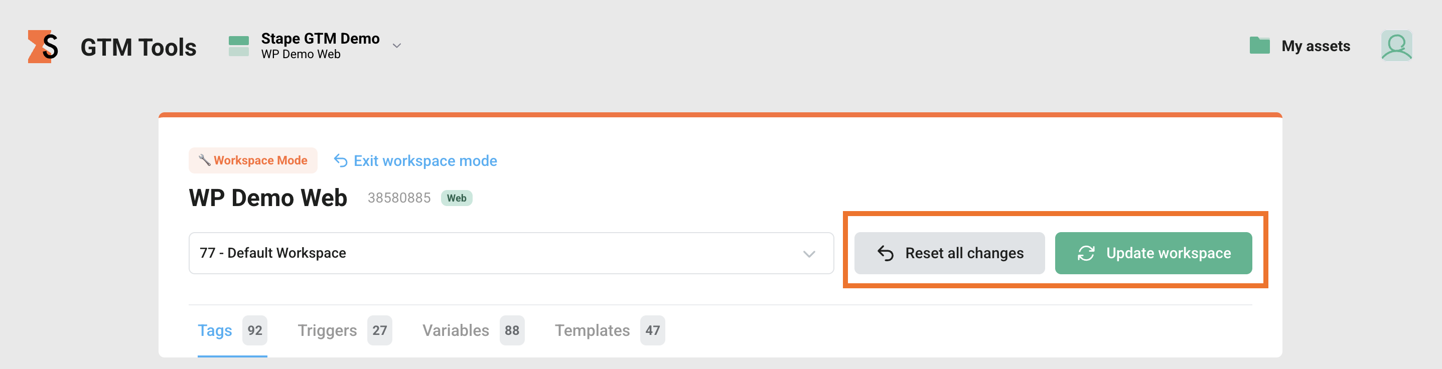 Update or reset changes in GTM Tools