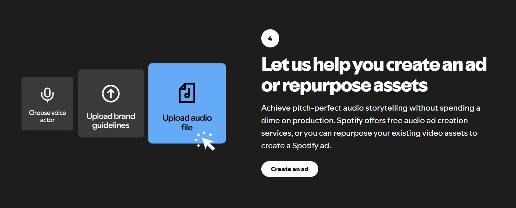 Upload ads or use the built-in generator