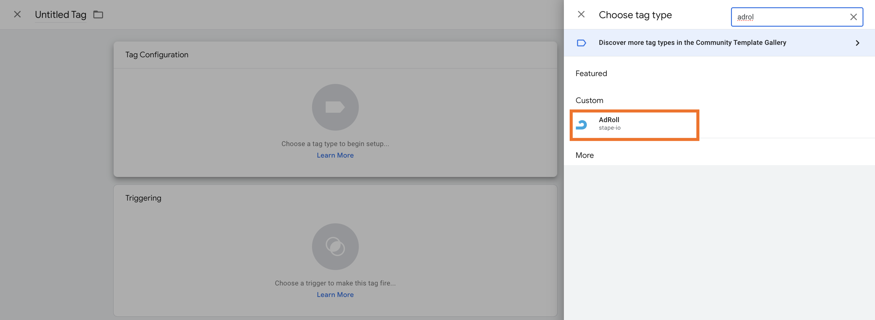 Add Adroll tag as tag configuration