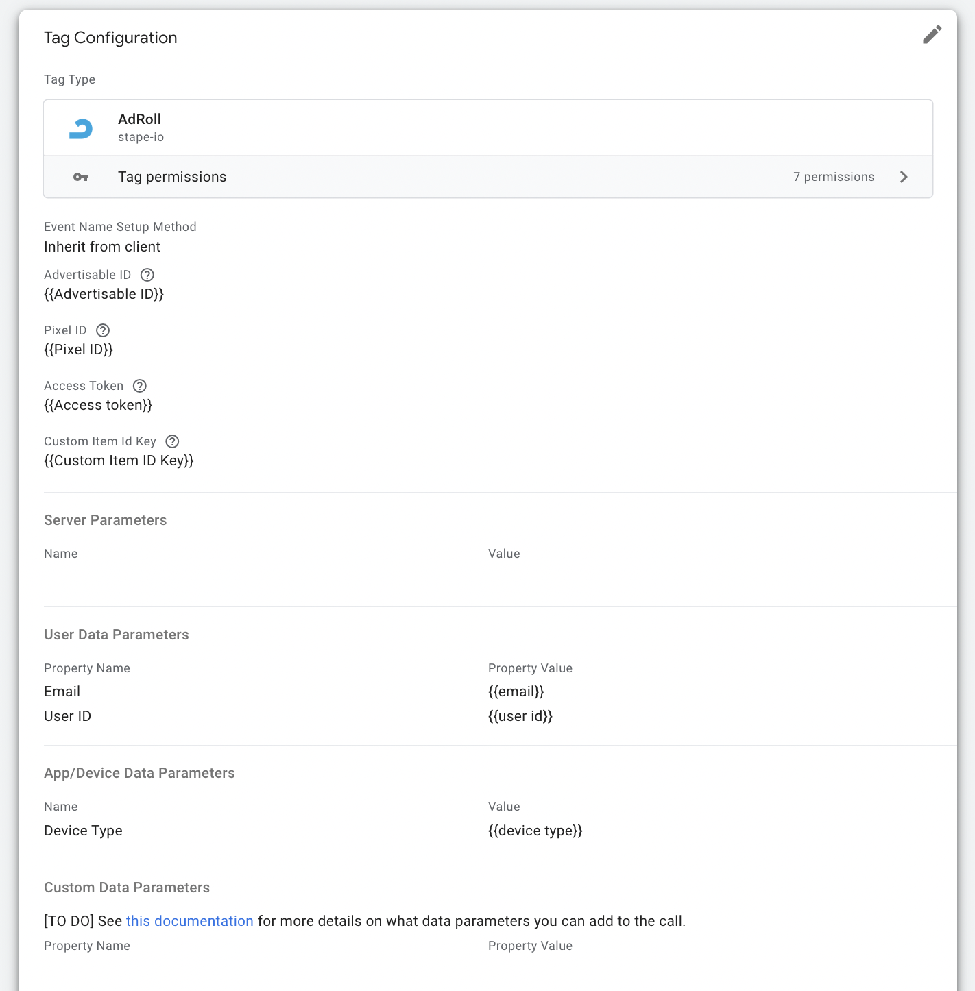 Example of AdRoll tag configuration