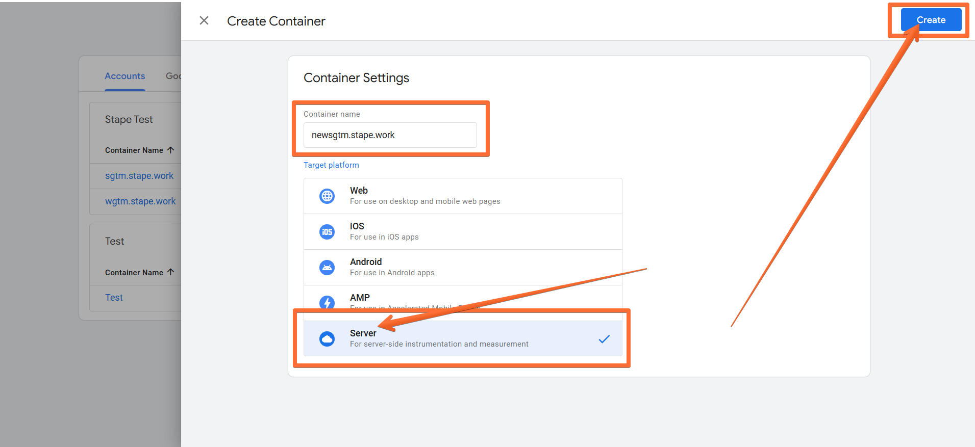 Create a new server-side GTM container in Google Tag Manager