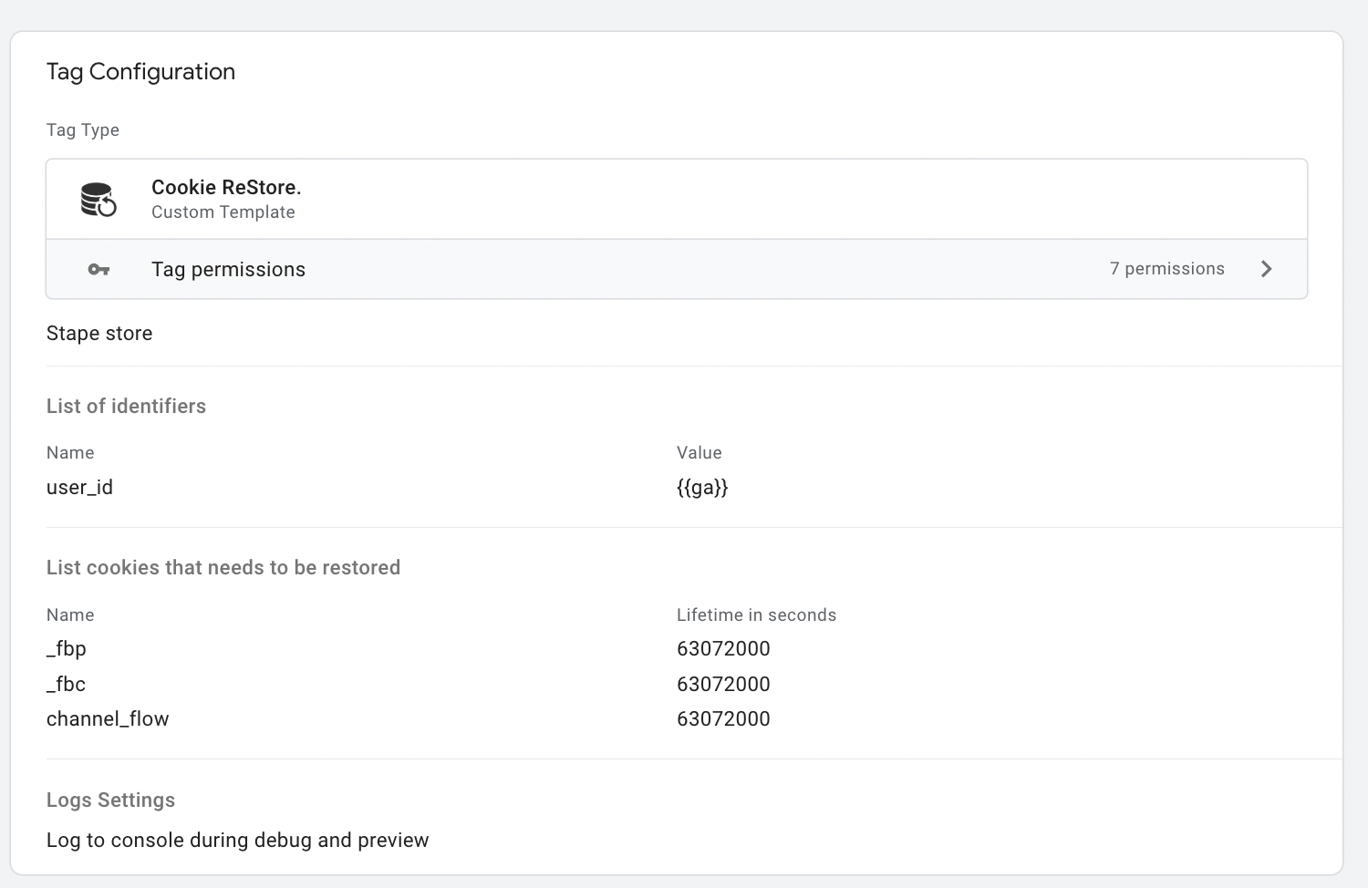 ReStore tag with Stape Store configuration