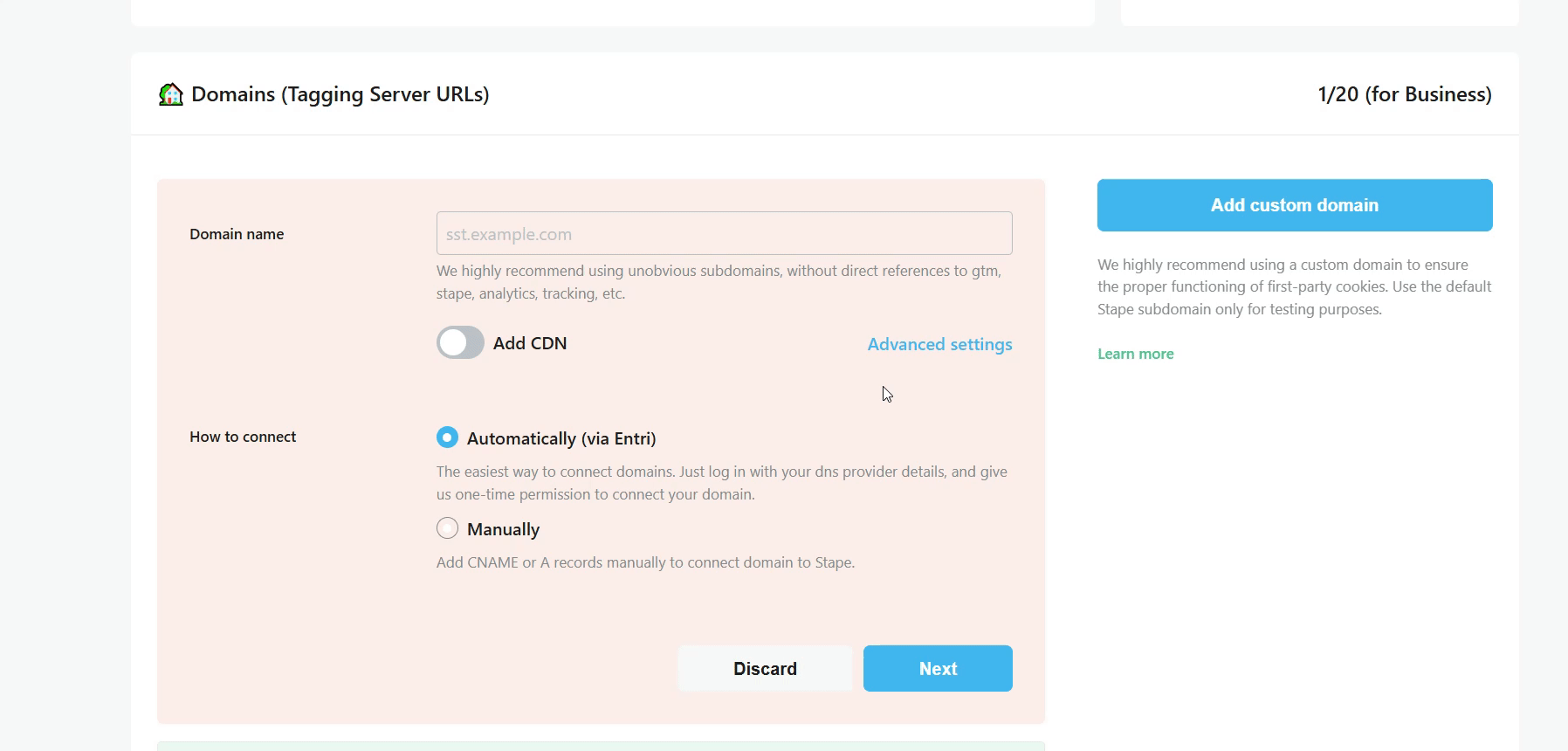 Available configurations for your custom domain