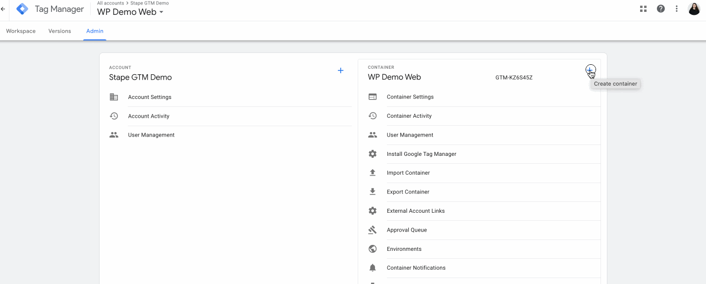 Create server GTM container