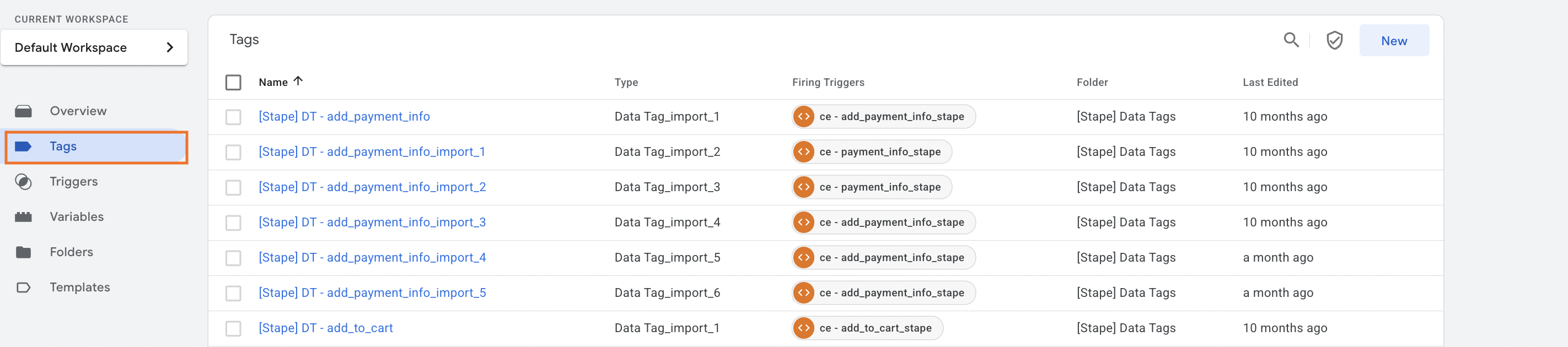 Tags section in GTM