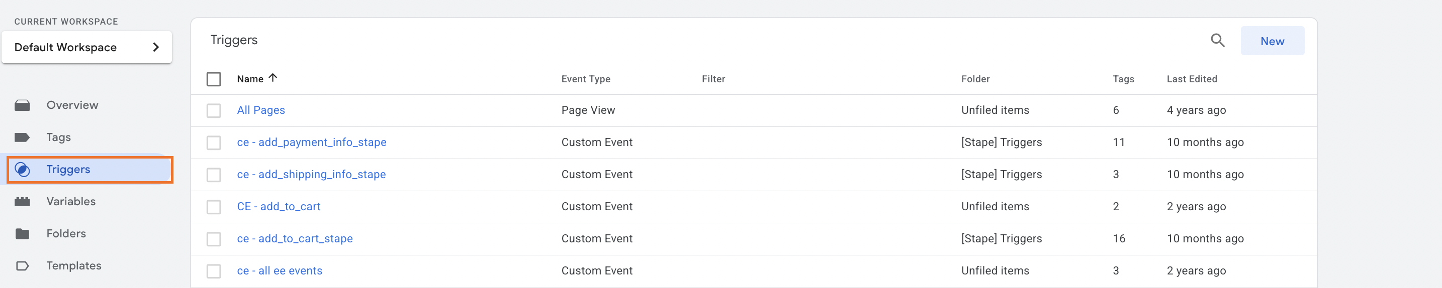Triggers section in GTM