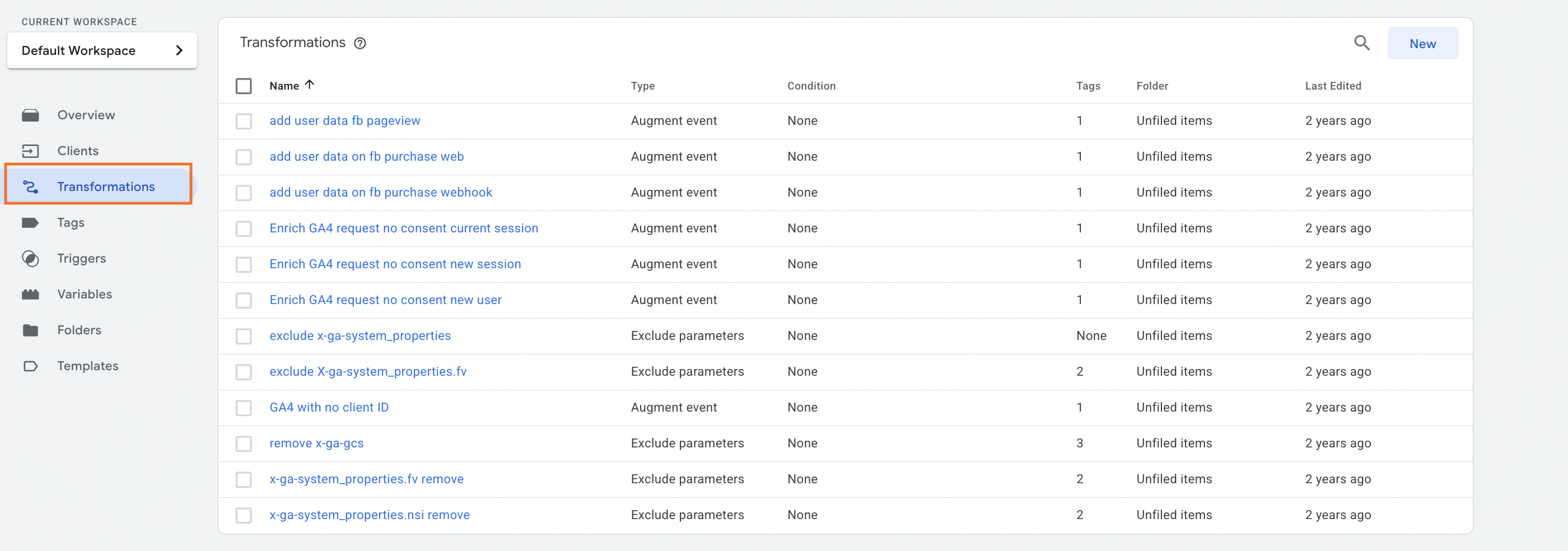 Transformations section in server GTM