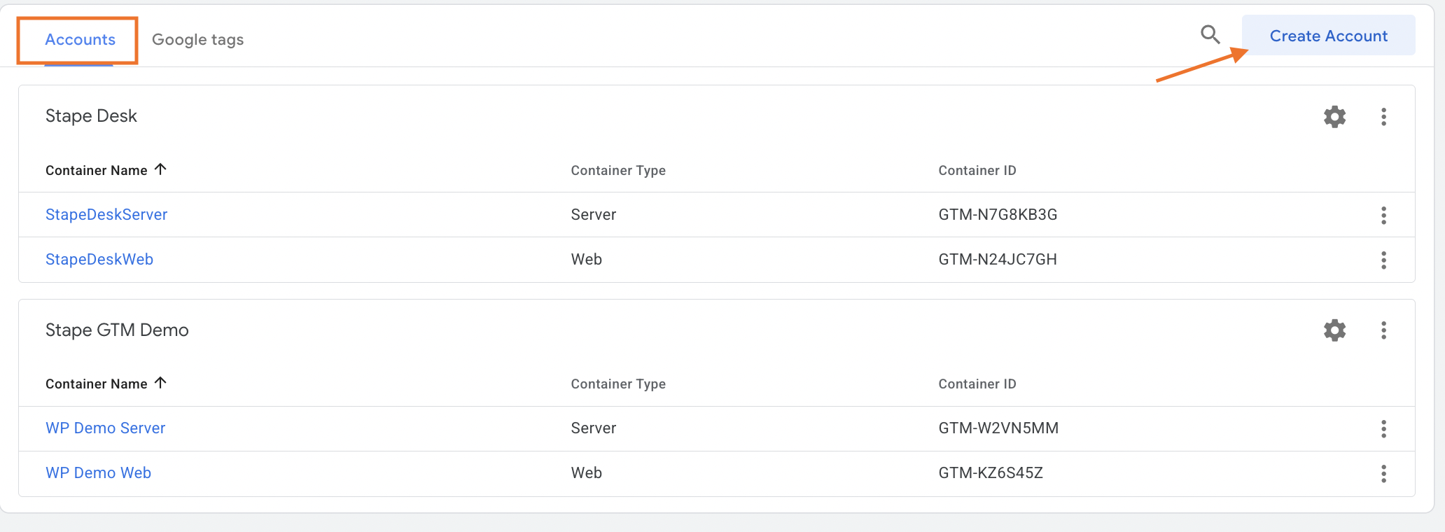 Create account in GTM