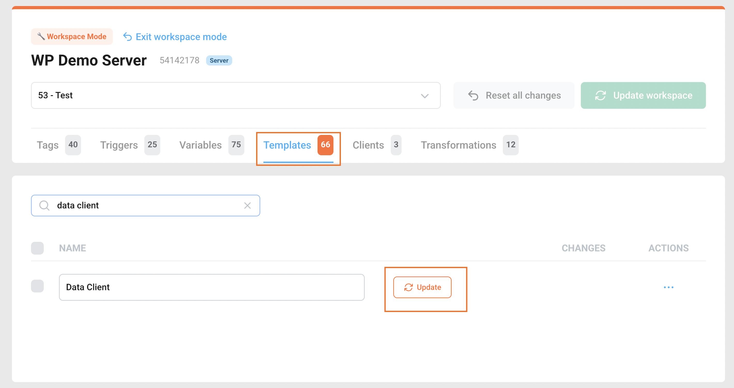 Update Client template