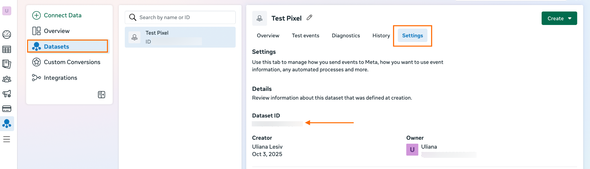 Dataset ID in Meta