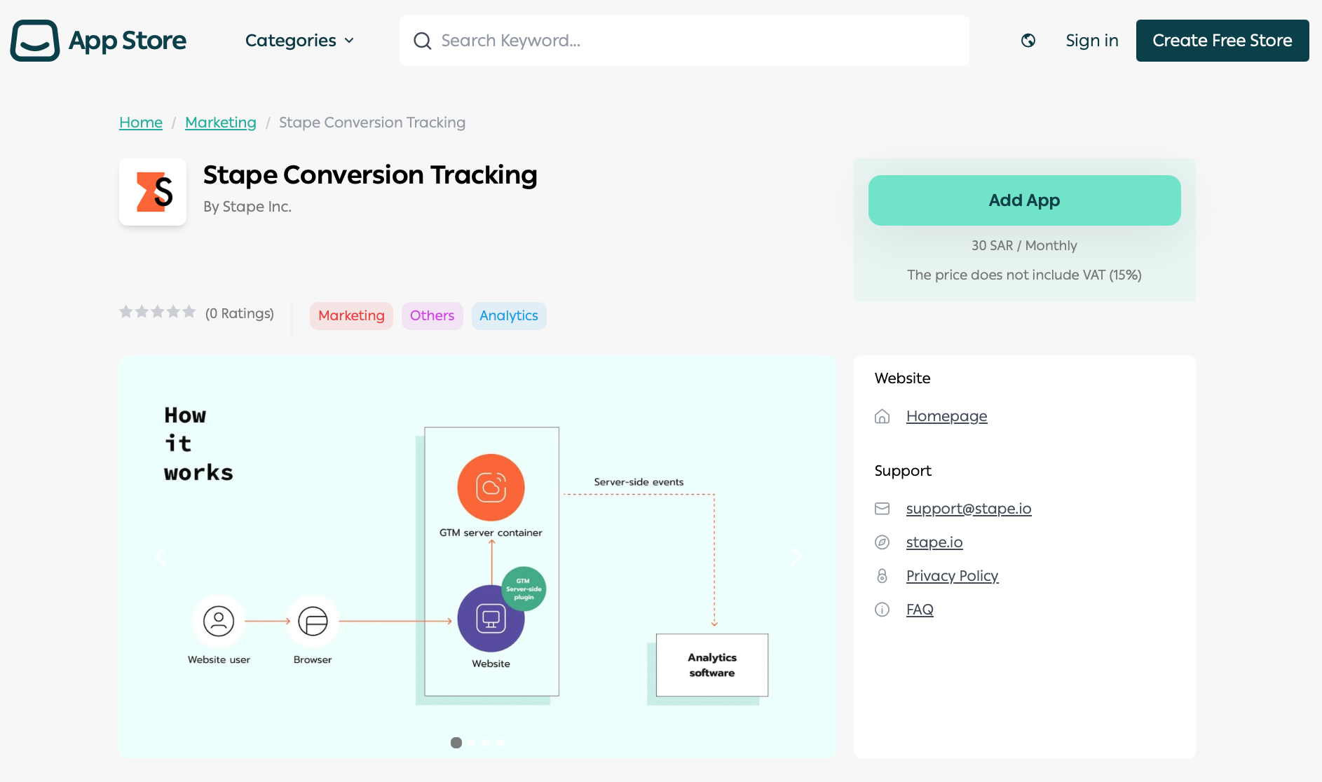 Stape Conversion Tracking app in Salla marketplace