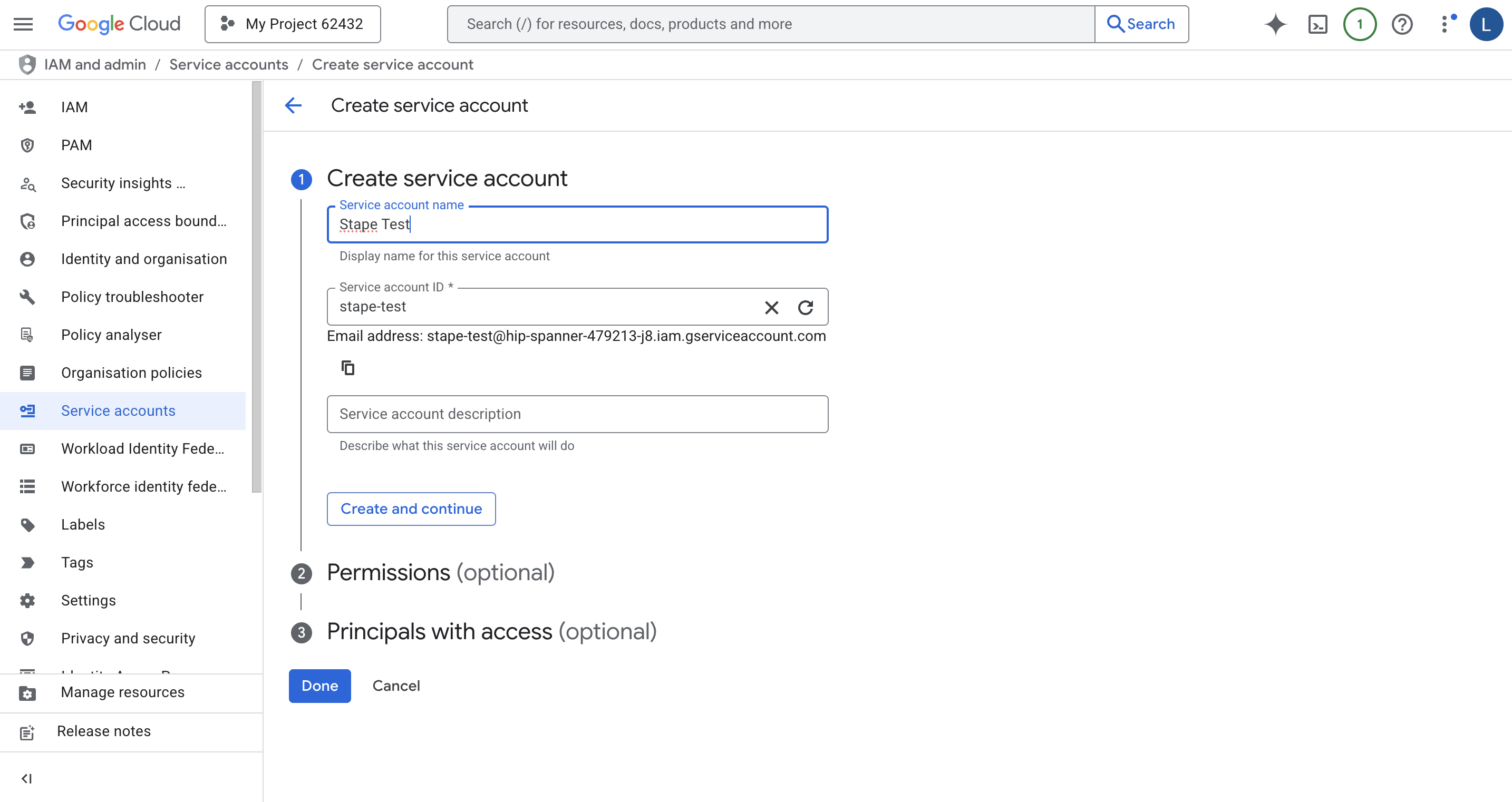 Create Service account