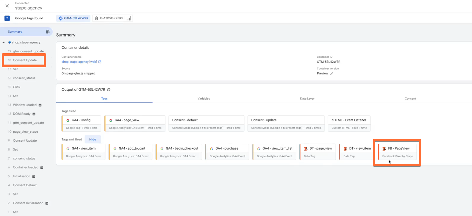 GTM Preview Mode mostrando ausência da tag na primeira pageview