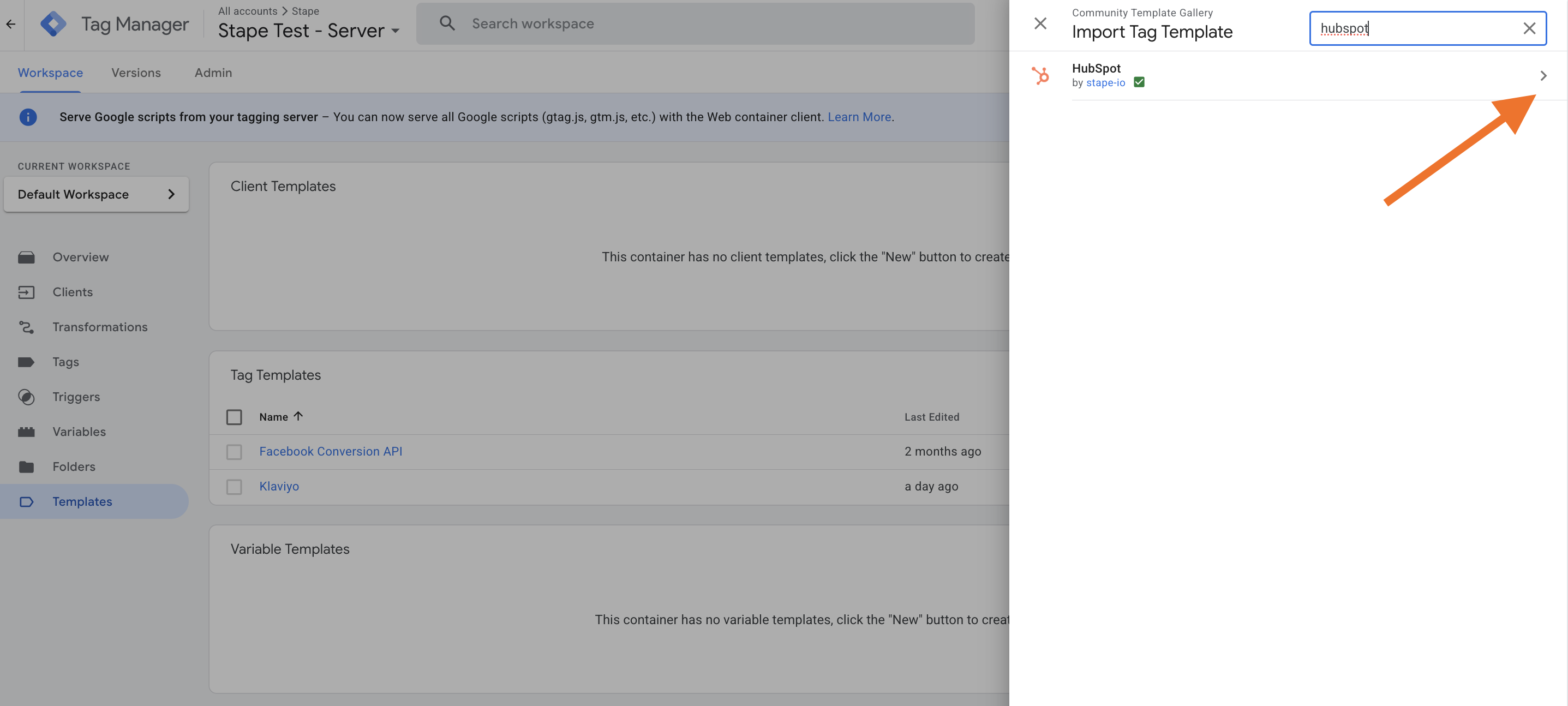 Add HubSpot tag template