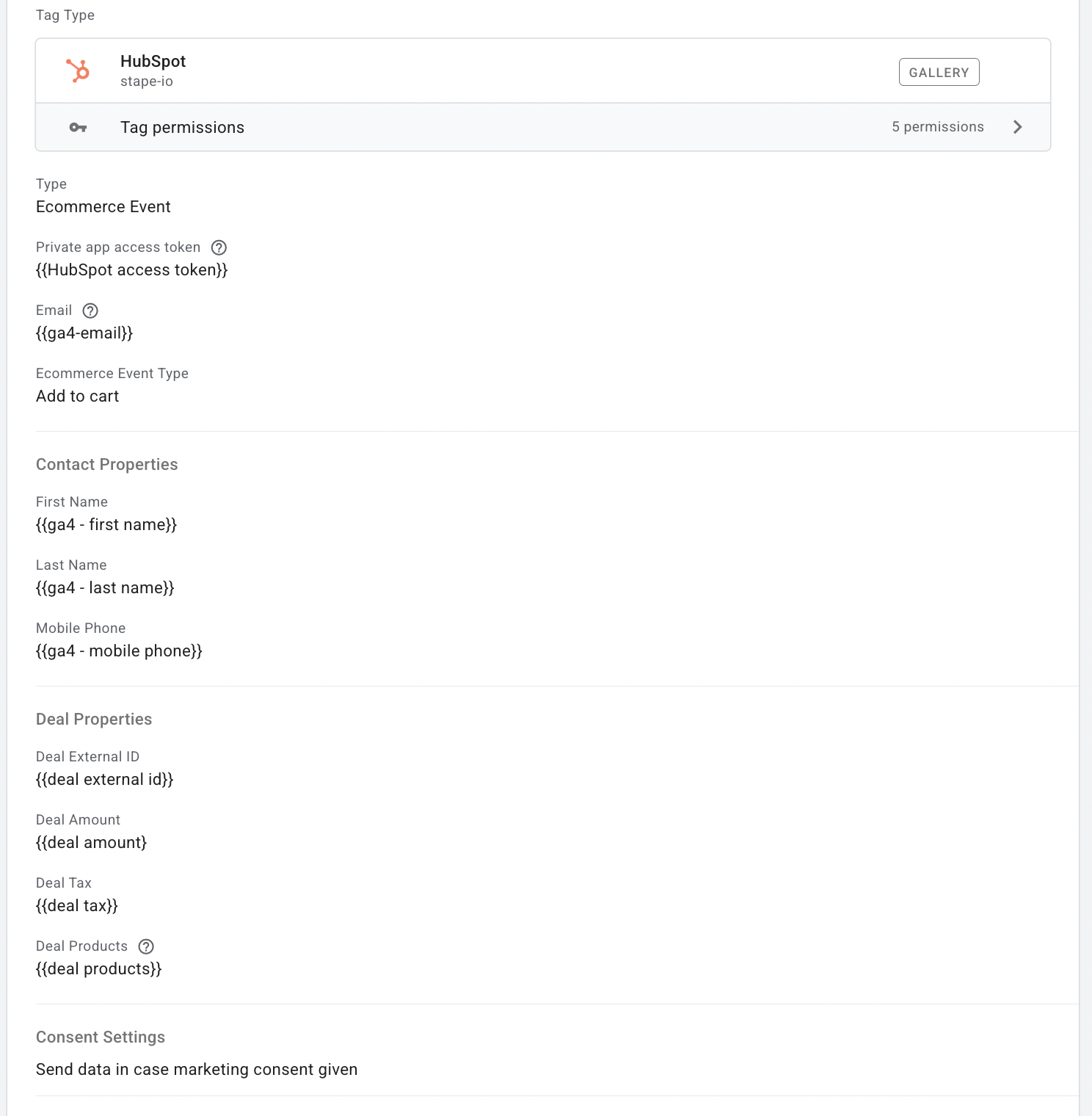 Ecommerce event configuration