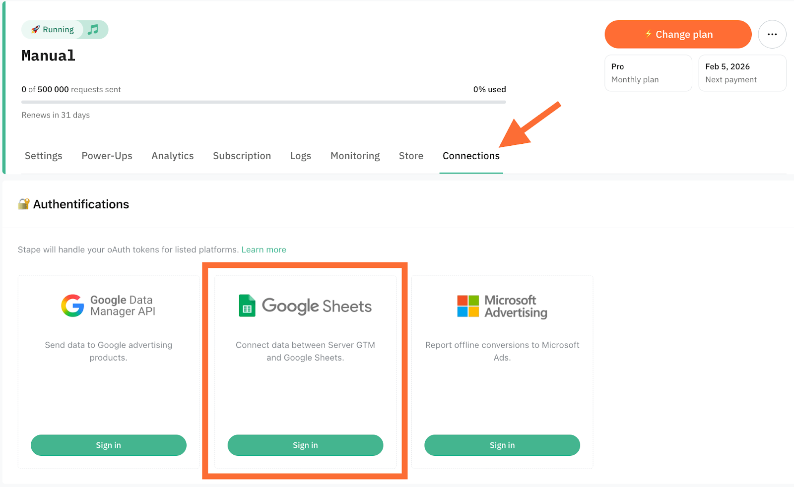 Configuração da variável Google Sheets Reader no container sGTM