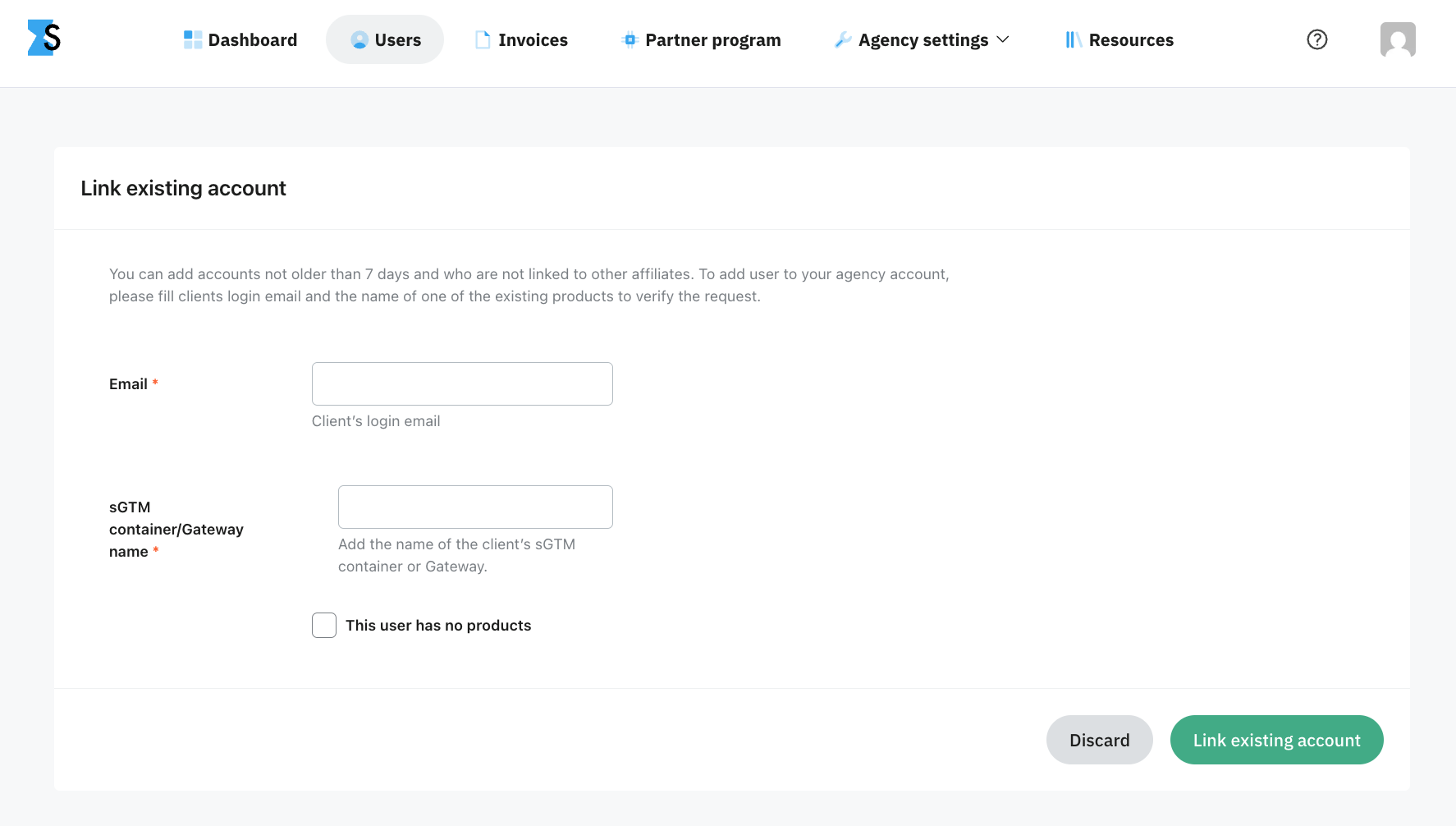 Enter client's login email and the name of one of the existing products 