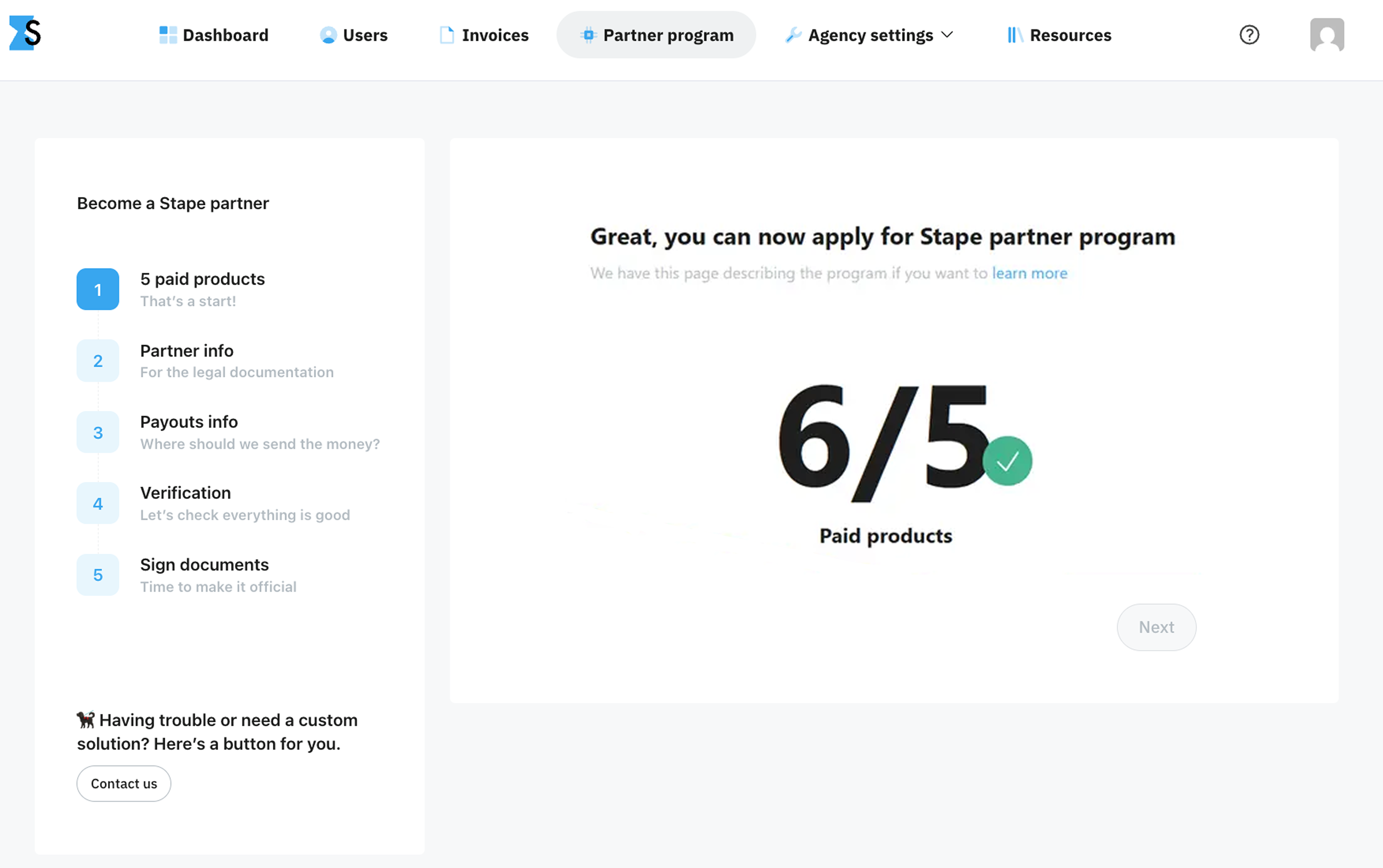 Open the Partner program tab