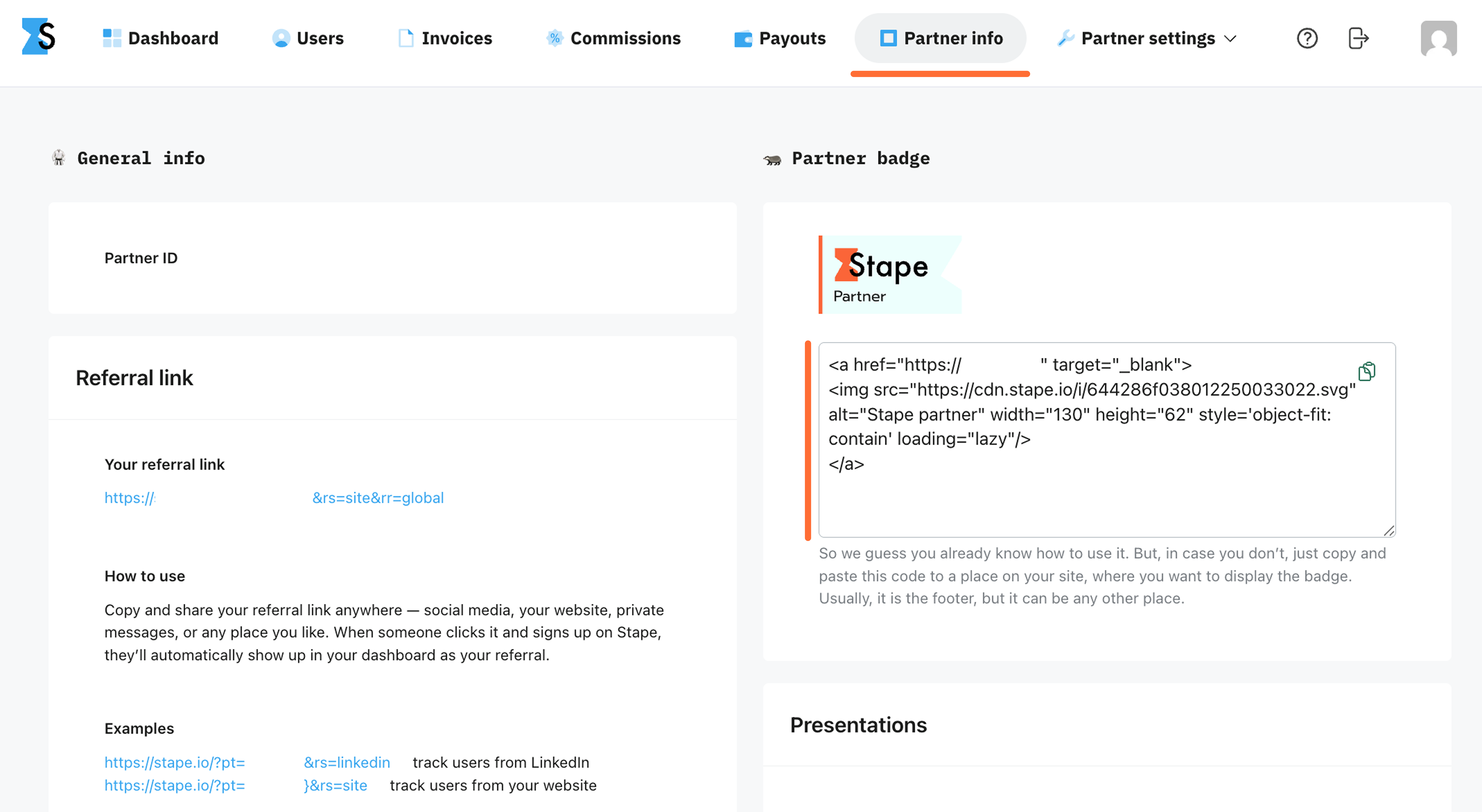 Where to find Stape Partner badge code