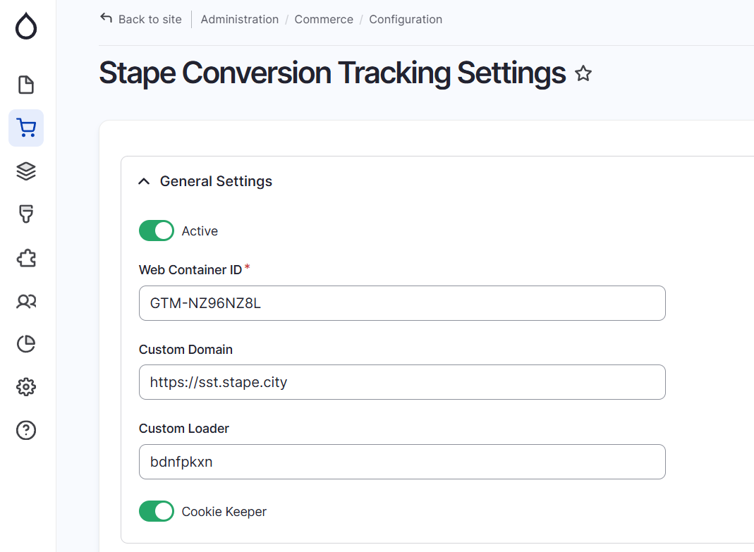 Formulário de configuração do snippet GTM no módulo Drupal
