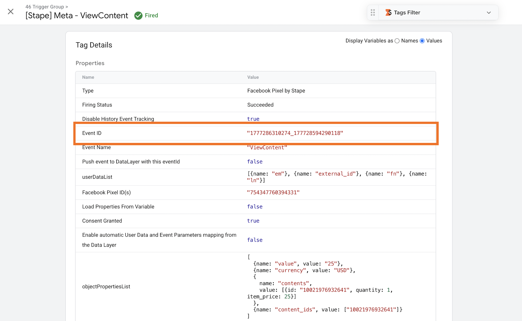 event_id no container web