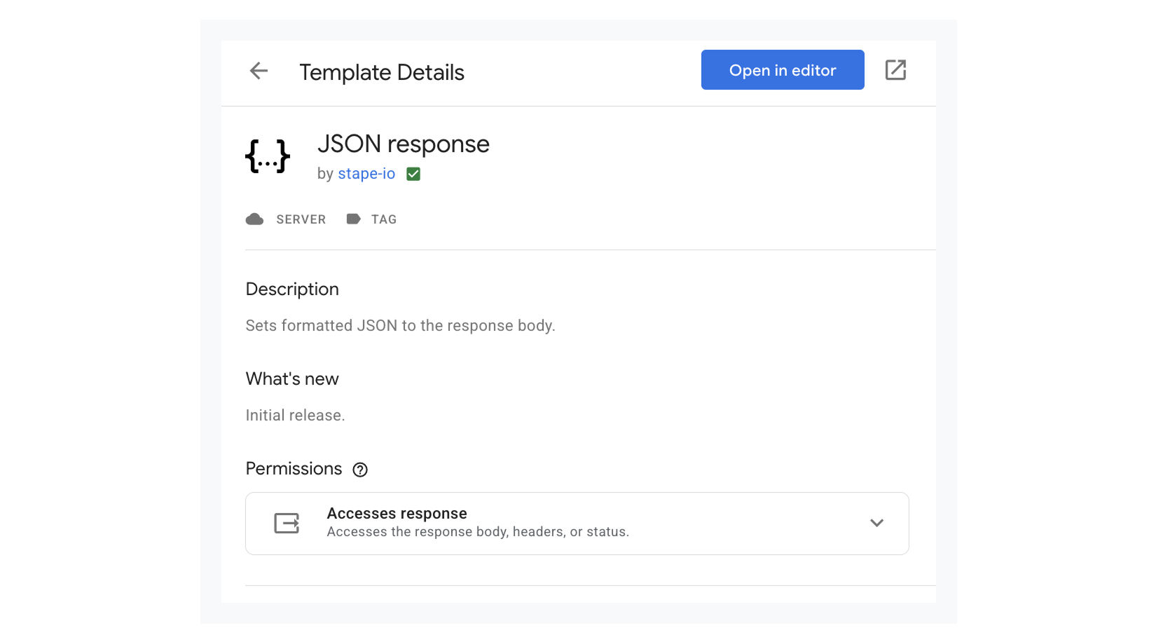 JSON Response tag in the Template Gallery