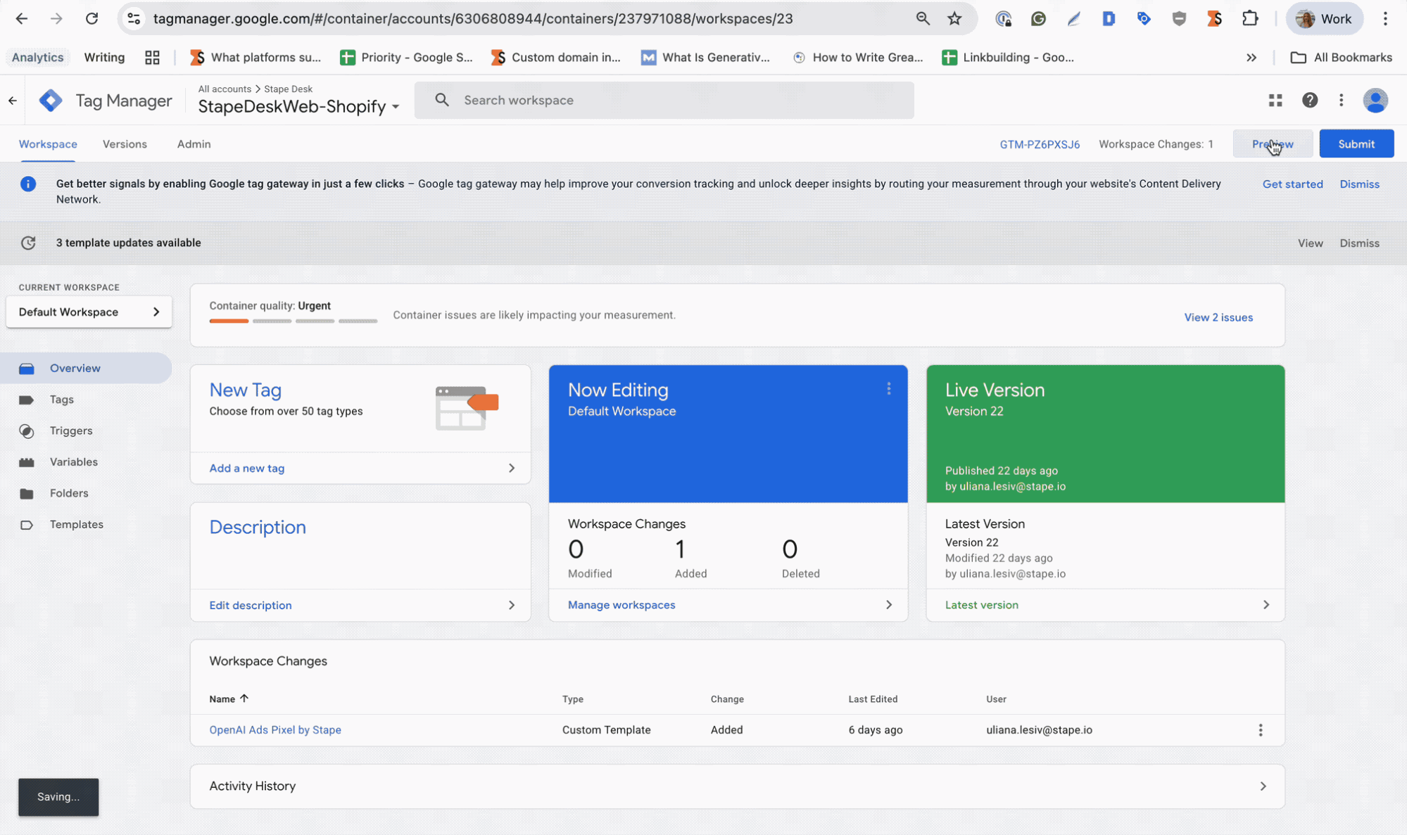Turn on the toggle Shopify Sandbox dataLayer in the Settings tab of the extension.