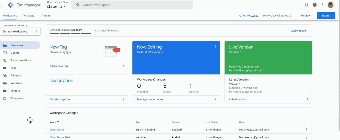 Open the Clients tab and choose Data Client