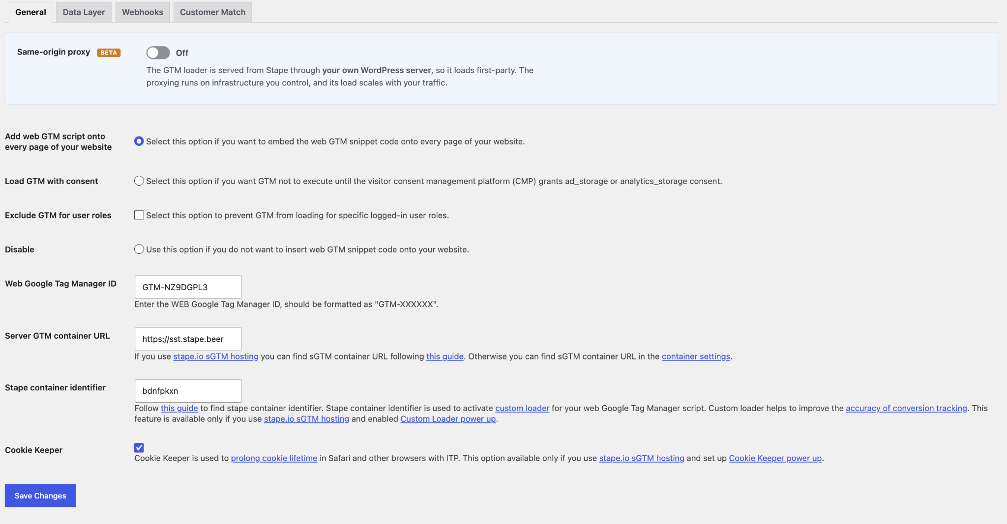 Setup with Same-origin proxy disabled