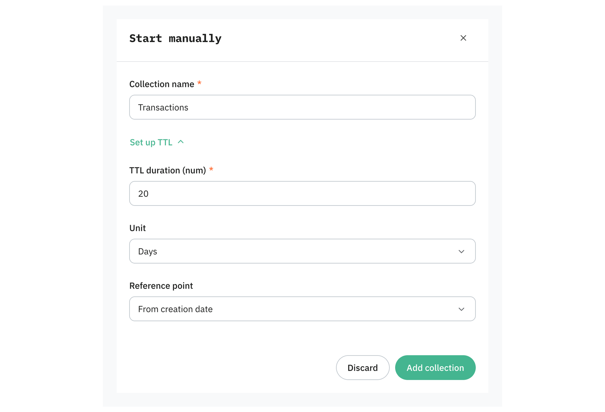 Start manually pop-up