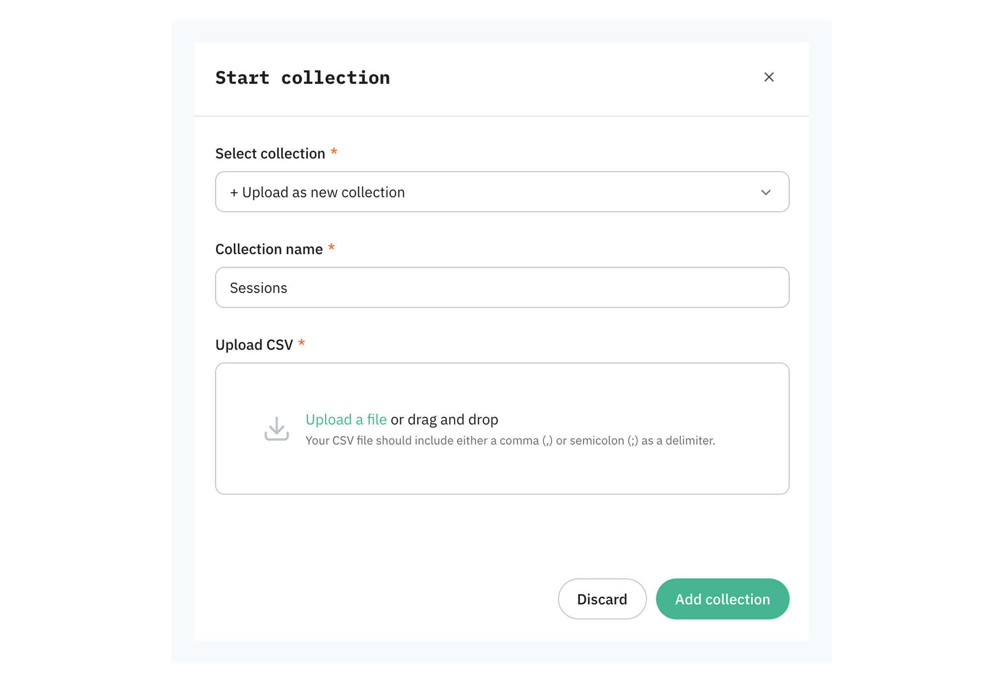 Start collection pop-up