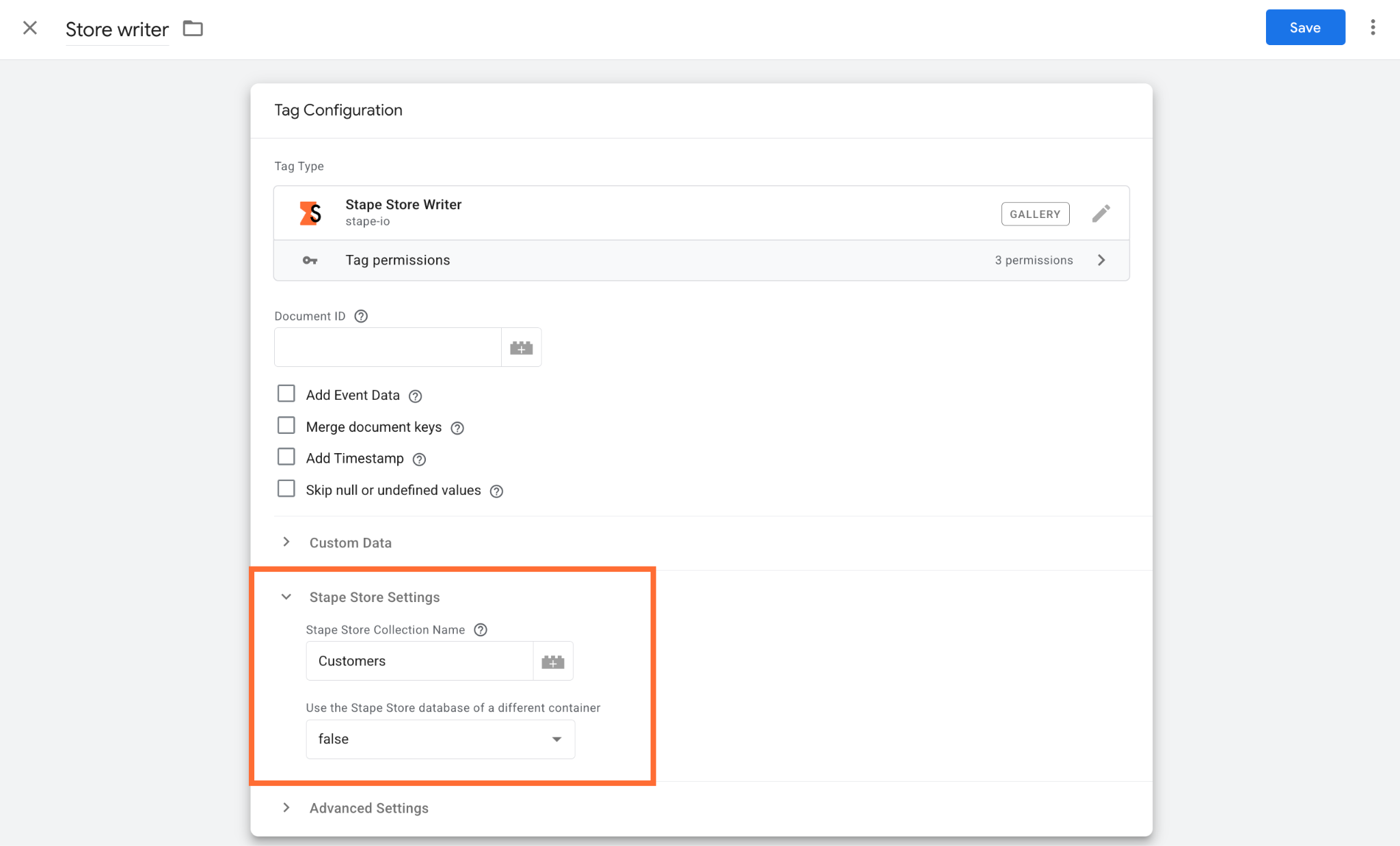 Stape Store Settings in Tag Configuration